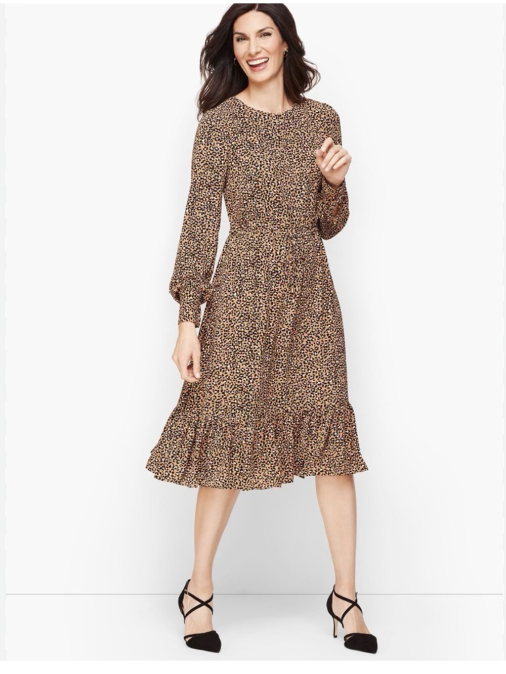 Talbots Leopard Print Midi Dress in Brown - Classic Women's Dress